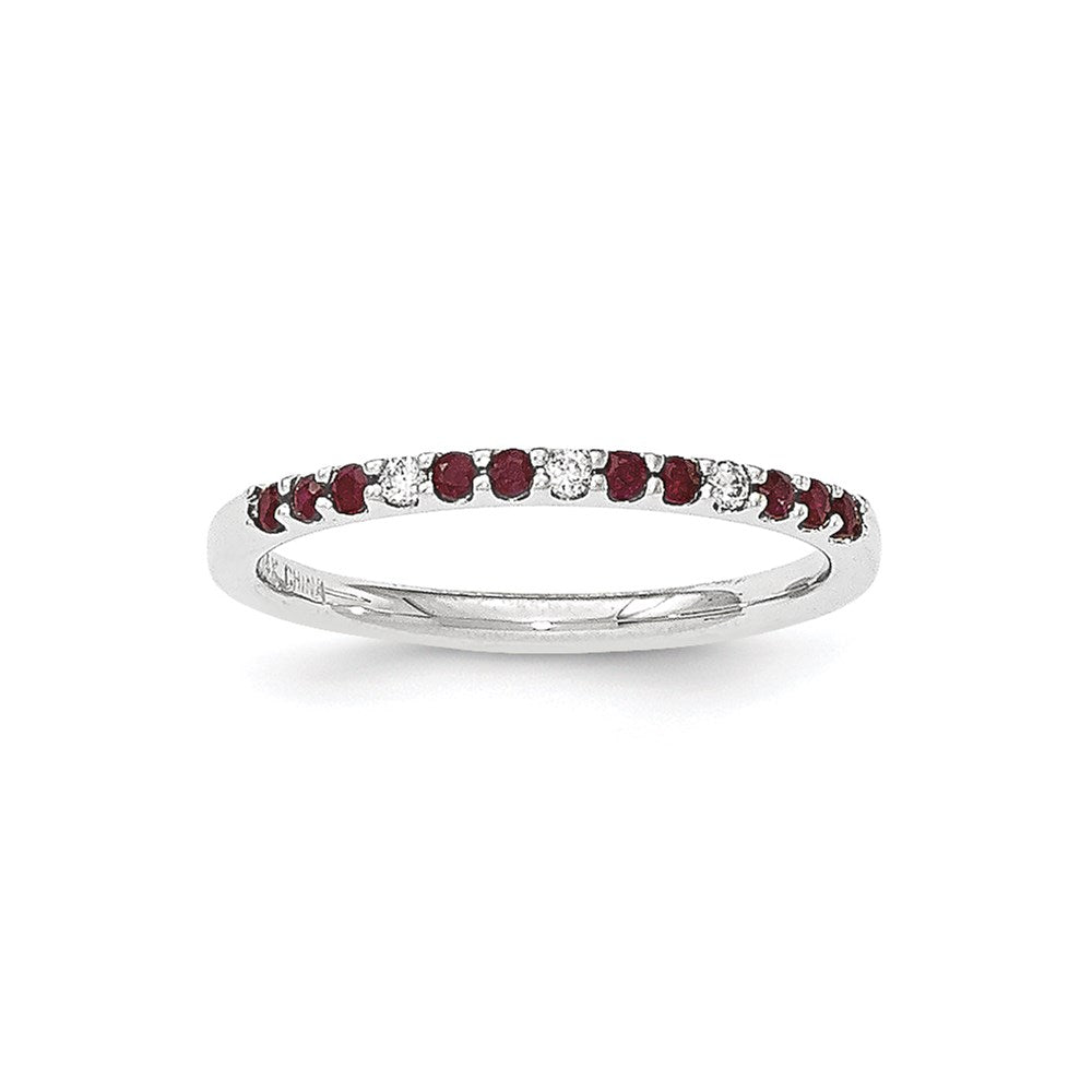 14K Weißgold Echt Diamant und Rubin Ring