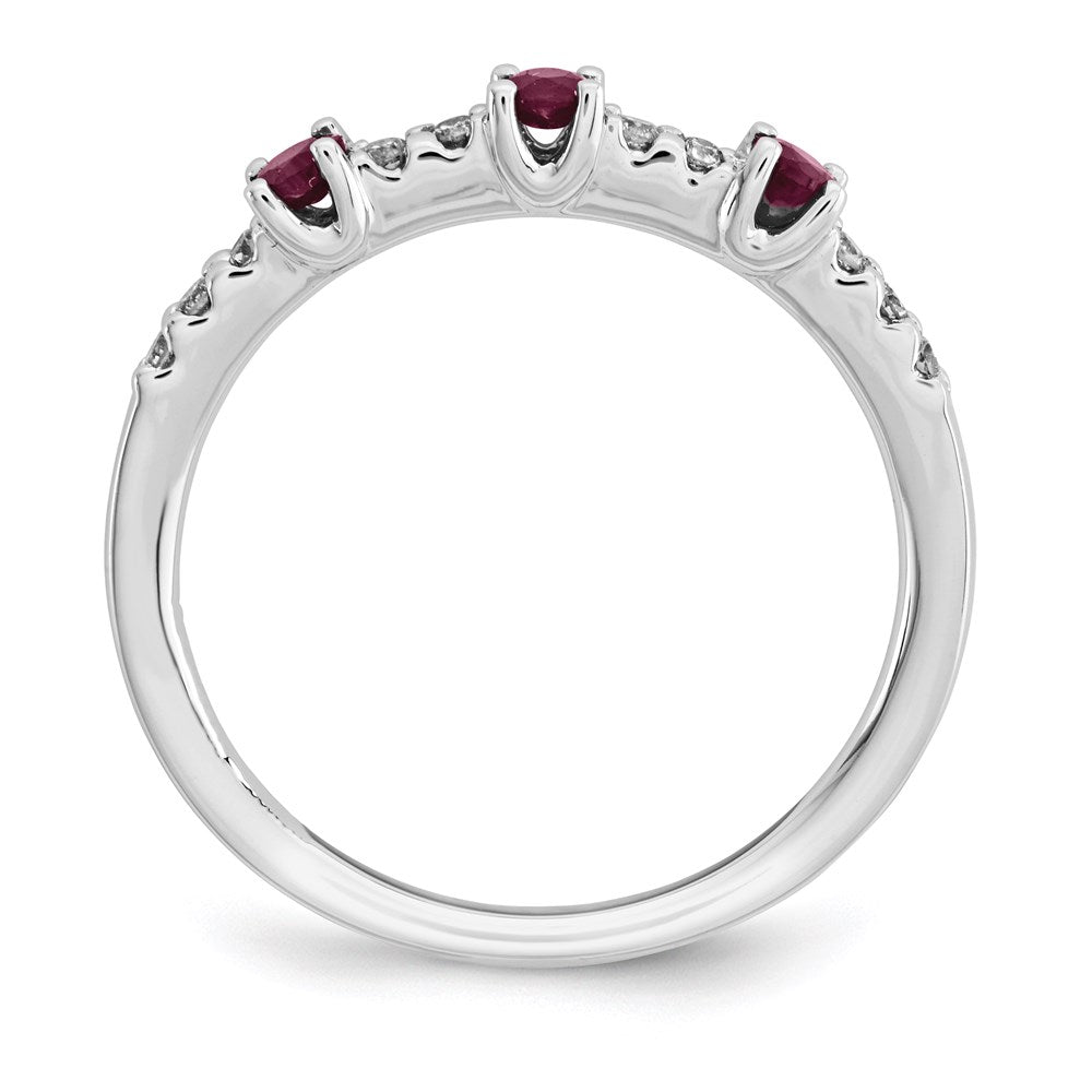 14K Weißgold Echt Diamant und Rubin 3-stone Ring