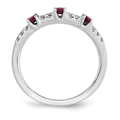 14K Weißgold Echt Diamant und Rubin 3-stone Ring