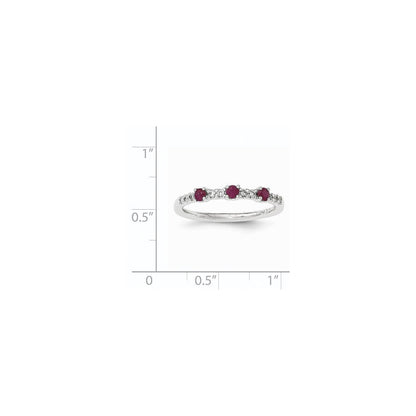 14K Weißgold Echt Diamant und Rubin 3-stone Ring