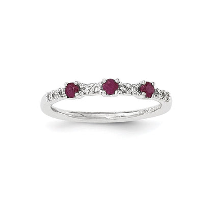 14K Weißgold Echt Diamant und Rubin 3-stone Ring