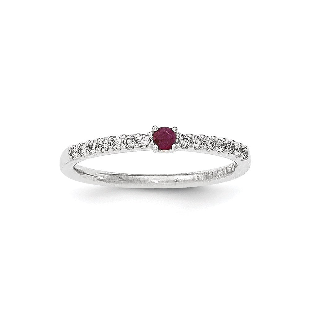 14K Weißgold Echt Diamant und Rubin Solitär Ring