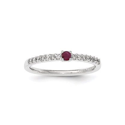 14K Weißgold Echt Diamant und Rubin Solitär Ring