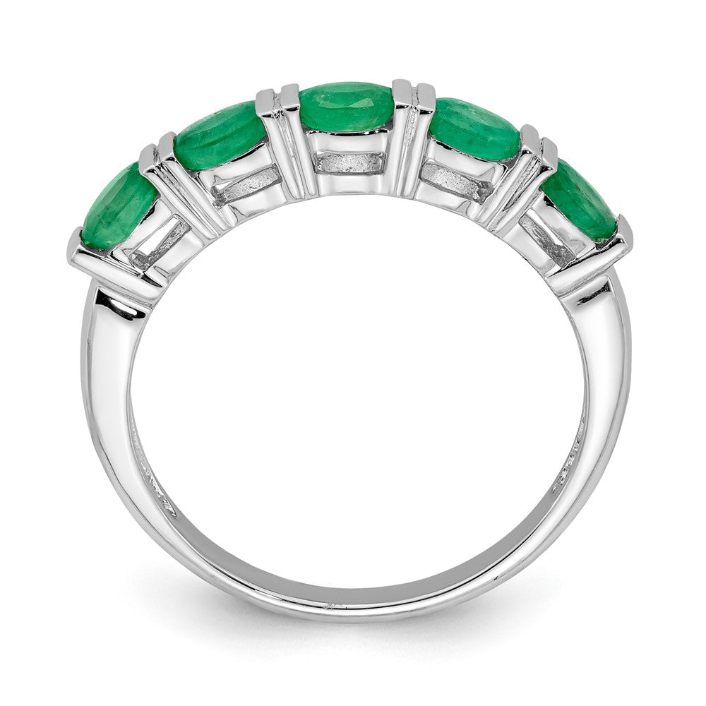 14K Weißgold Fünf-Steine-Ring mit Smaragd