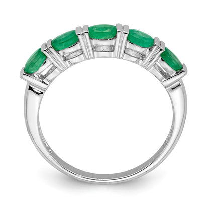14K Weißgold Fünf-Steine-Ring mit Smaragd