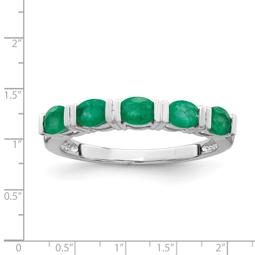 14K Weißgold Fünf-Steine-Ring mit Smaragd