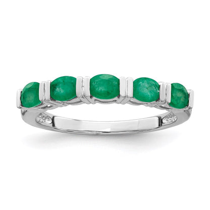 14K Weißgold Fünf-Steine-Ring mit Smaragd