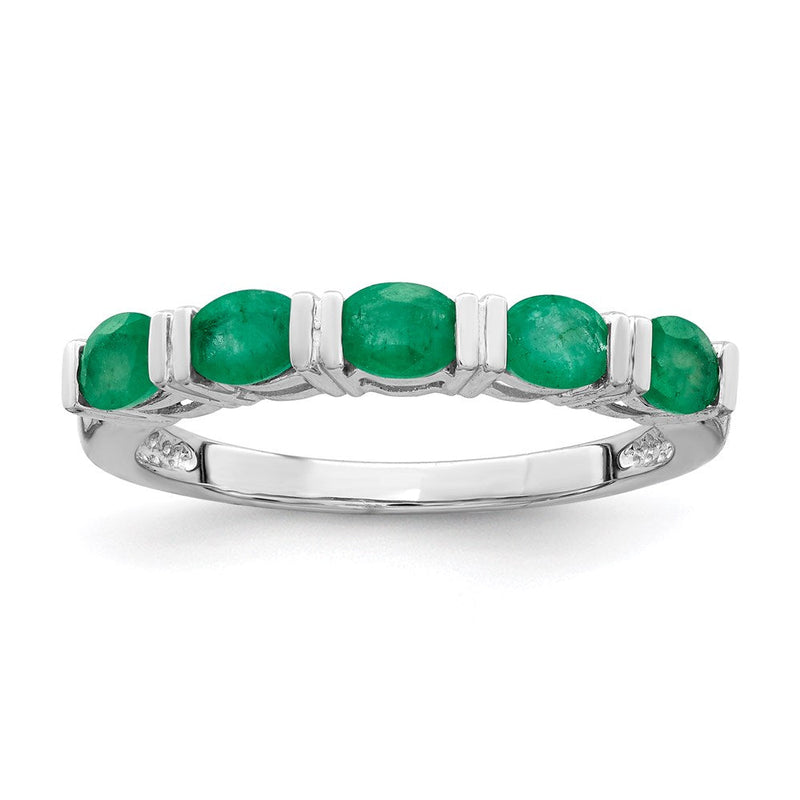 14K Weißgold Fünf-Steine-Ring mit Smaragd