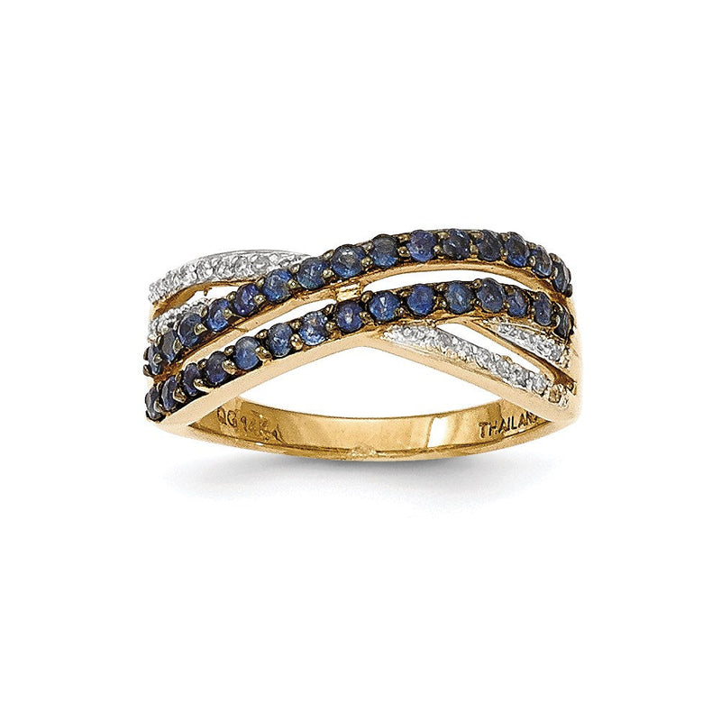 14K Gelbgold Ring mit Saphir und echten Diamanten