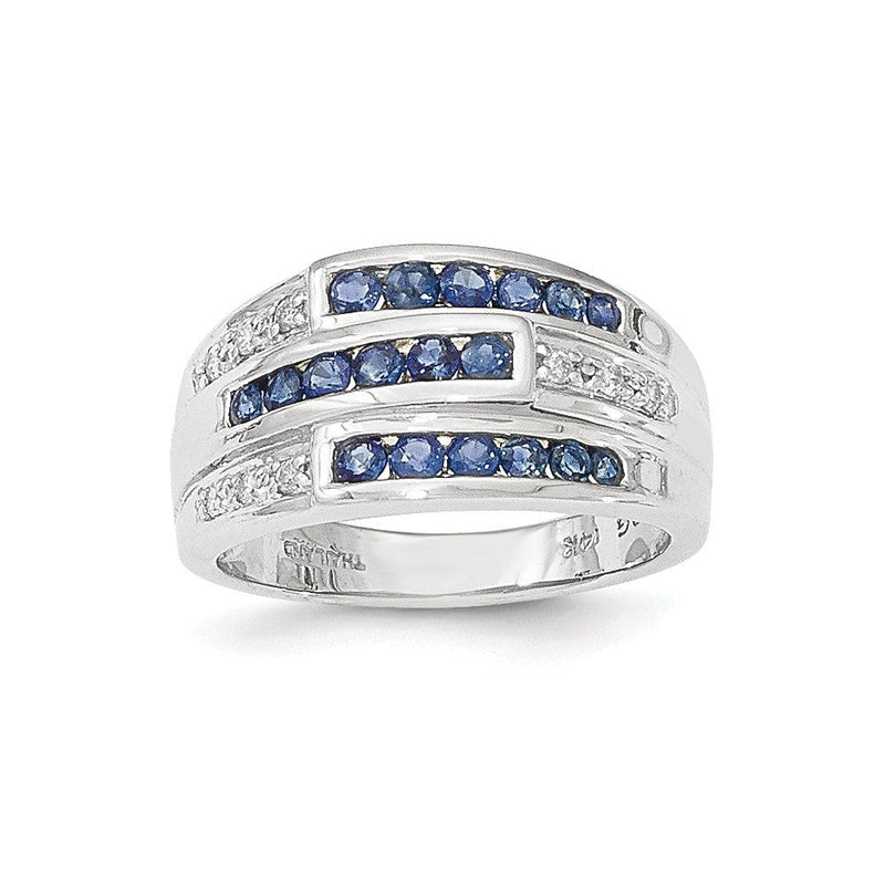 14K Weißgold Ring mit Saphir und echten Diamanten