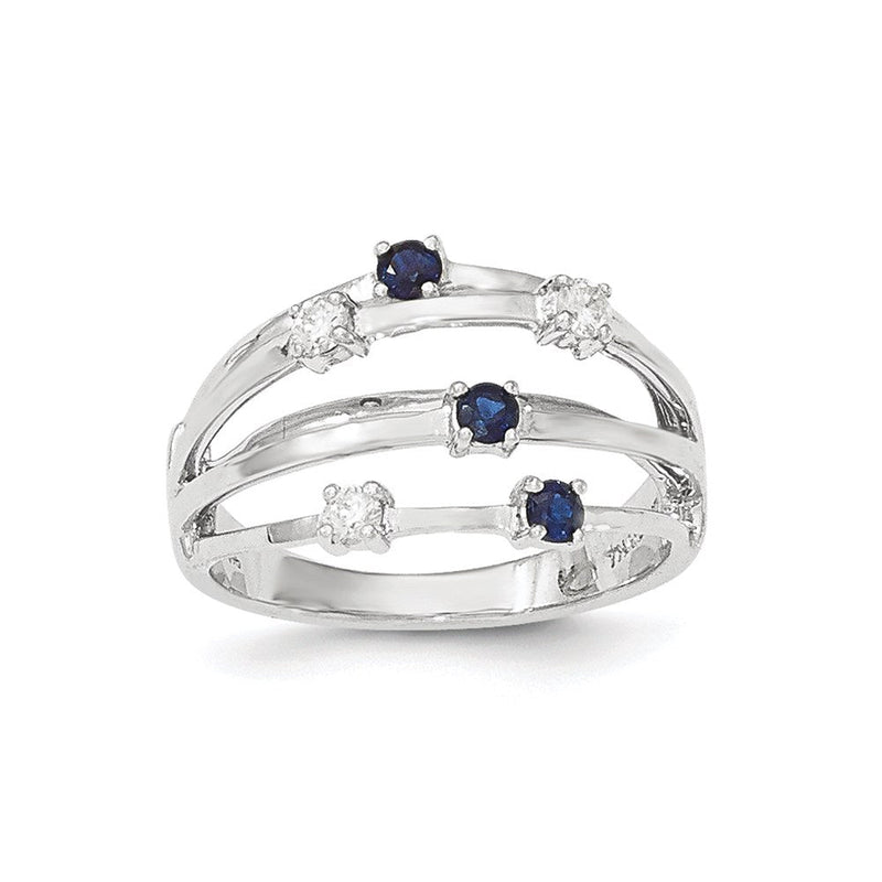 14K Weißgold Ring mit Saphir und echten Diamanten