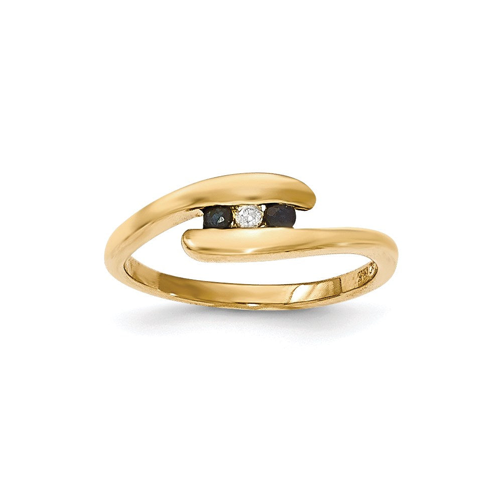 14K Gelbgold Saphir und Echt Diamant Ring