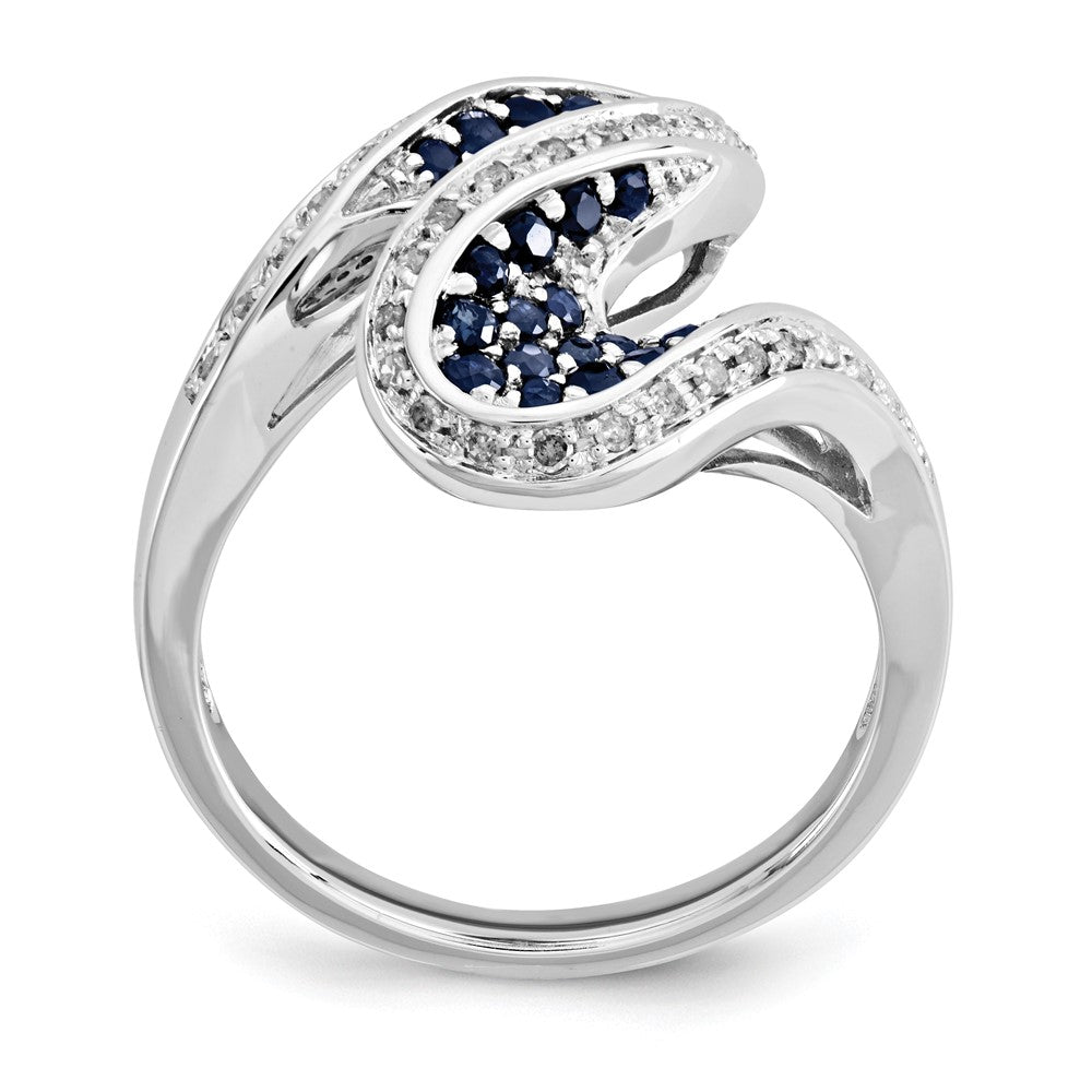 14K Weißgold Saphir und Echt Diamant Wirbel Ring