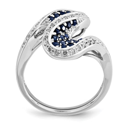 14K Weißgold Saphir und Echt Diamant Wirbel Ring