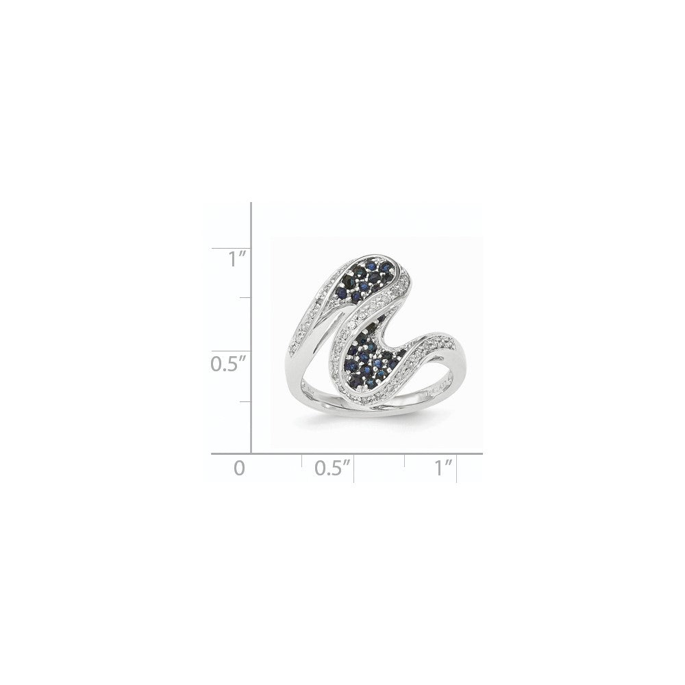 14K Weißgold Saphir und Echt Diamant Wirbel Ring