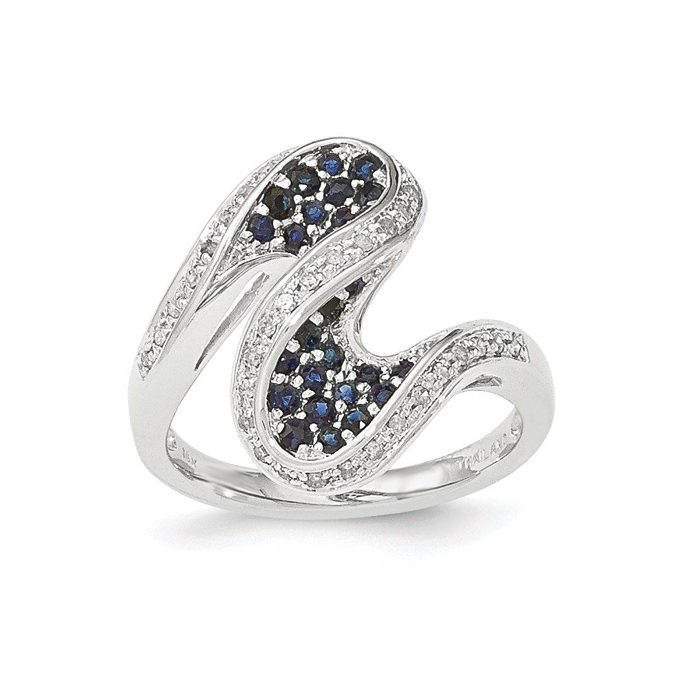 14K Weißgold Saphir und Echt Diamant Wirbel Ring