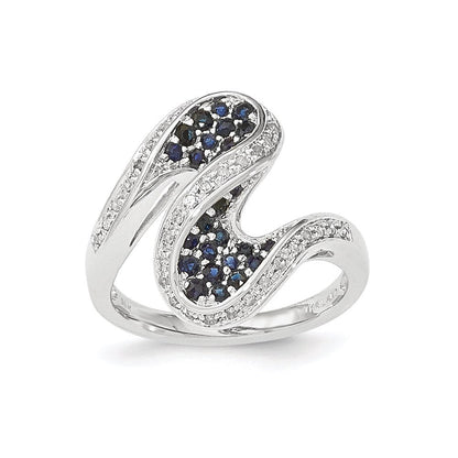 14K Weißgold Saphir und Echt Diamant Wirbel Ring