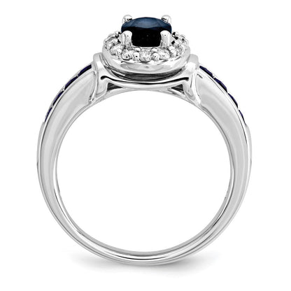 14K Weißgold Echt Diamant und Saphir mit Heiligenschein Ring