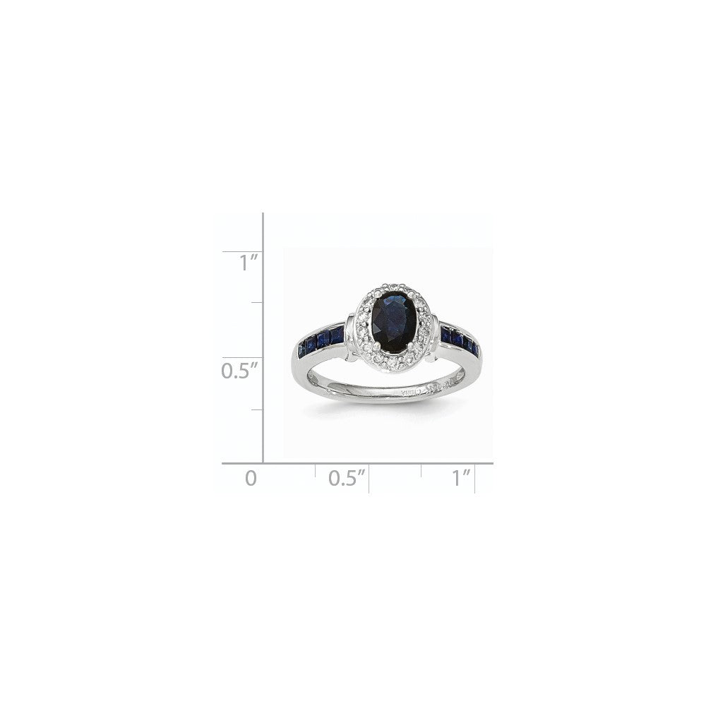 14K Weißgold Echt Diamant und Saphir mit Heiligenschein Ring