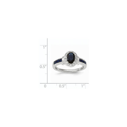 14K Weißgold Echt Diamant und Saphir mit Heiligenschein Ring