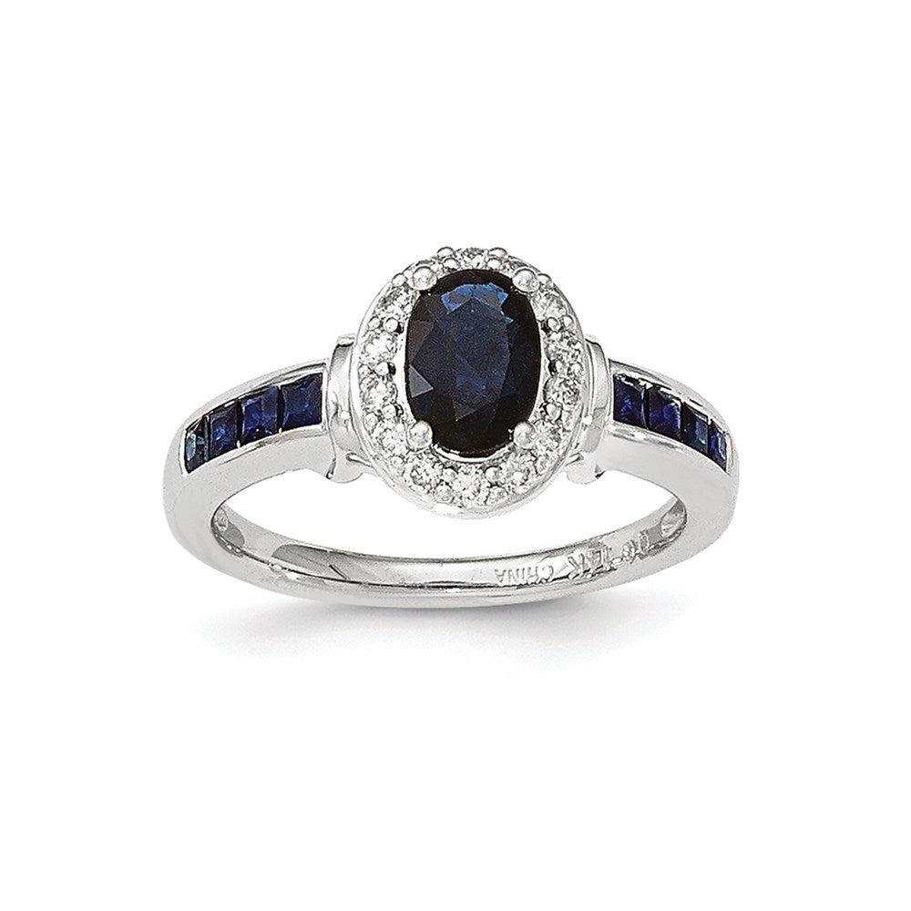 14K Weißgold Echt Diamant und Saphir mit Heiligenschein Ring