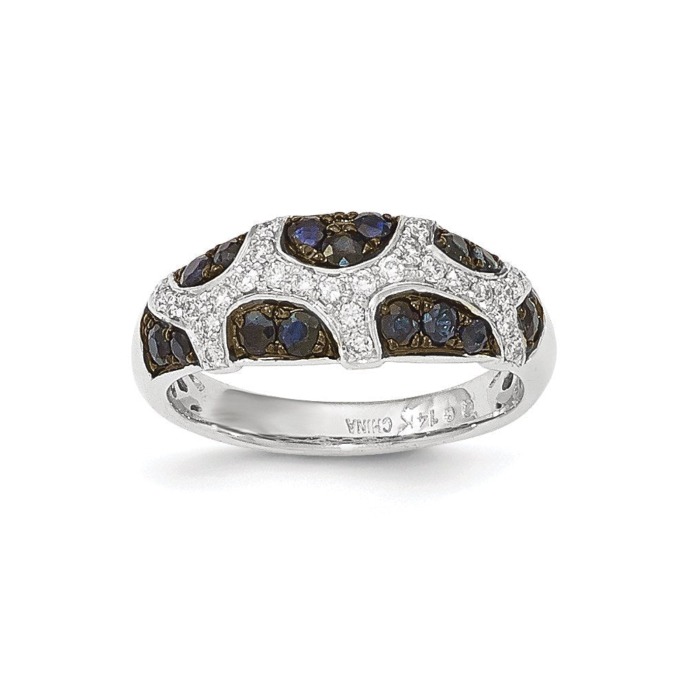 14K Weißgold Echt Diamant und Saphir Ring