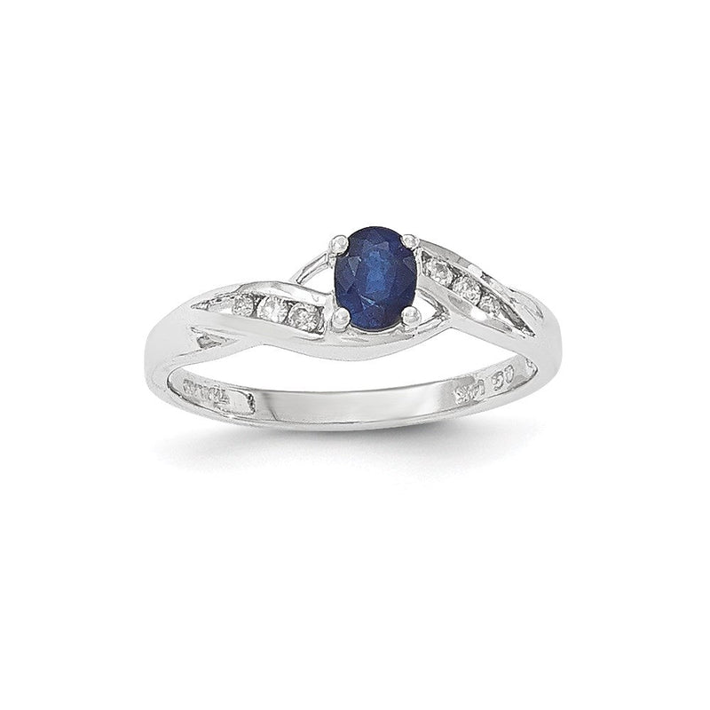 14K Weißgold Ring mit Saphir und echtem Diamant