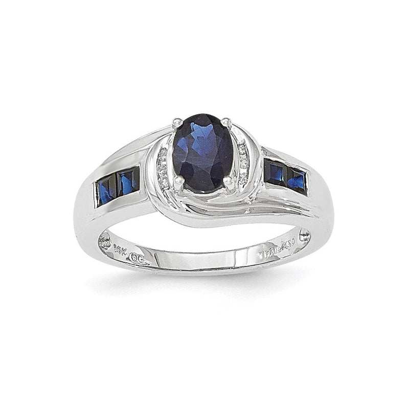 14K Weißgold Ring mit natürlichen Diamanten und Saphiren