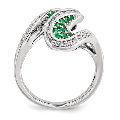 14K Weißgold Smaragd und Echt Diamant Wirbel Ring