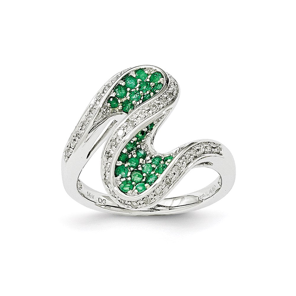 14K Weißgold Smaragd und Echt Diamant Wirbel Ring
