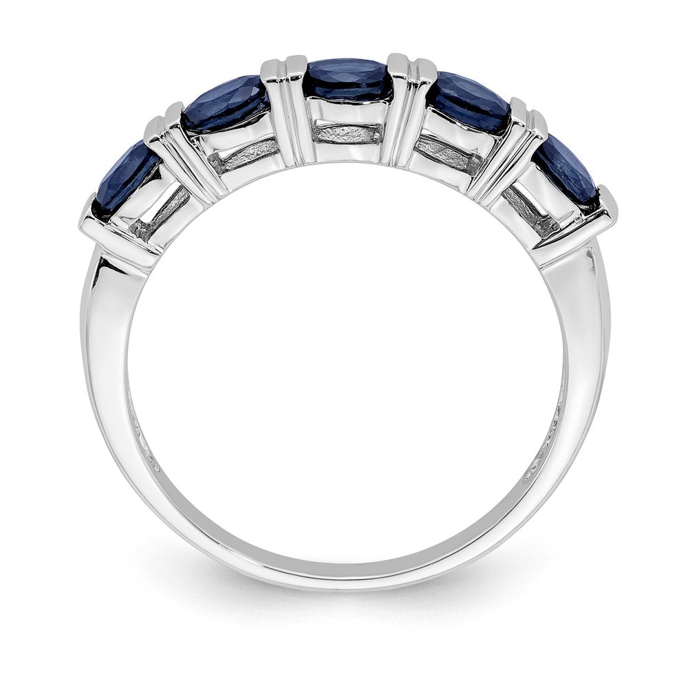 14K Weißgold Ring mit Saphir, fünf Steine