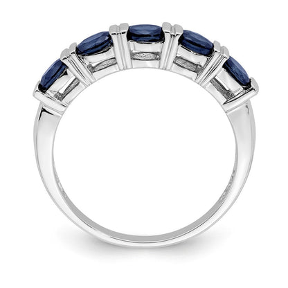 14K Weißgold Ring mit Saphir, fünf Steine