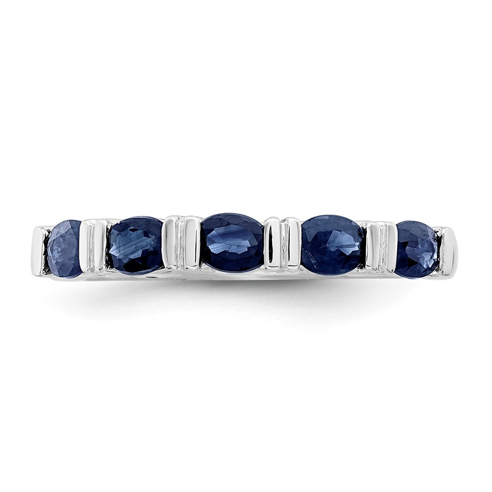 14K Weißgold Ring mit Saphir, fünf Steine