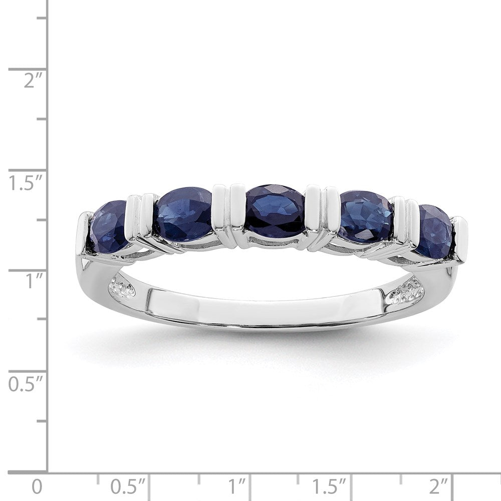 14K Weißgold Ring mit Saphir, fünf Steine