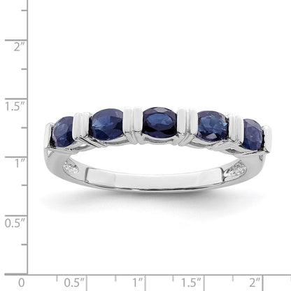 14K Weißgold Ring mit Saphir, fünf Steine