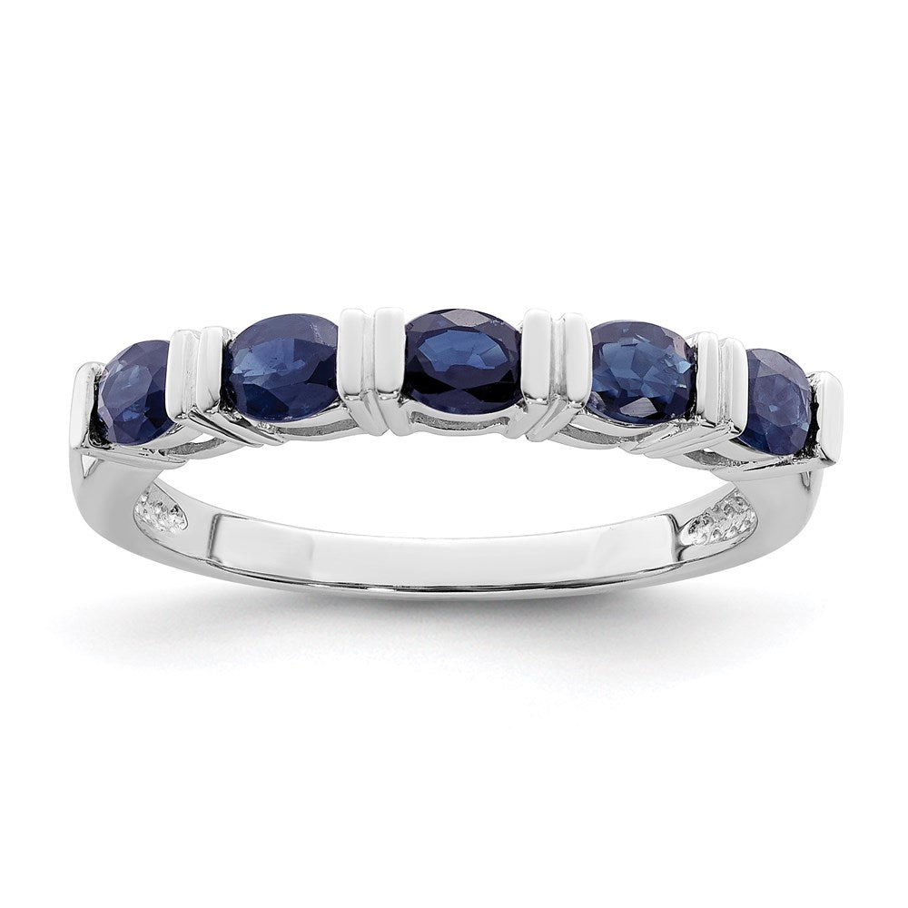 14K Weißgold Ring mit Saphir, fünf Steine