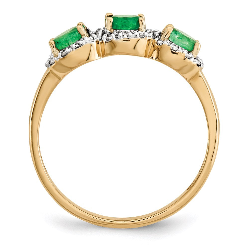 14K Gelbgold Smaragd & Echt Diamant Dreistein Ring