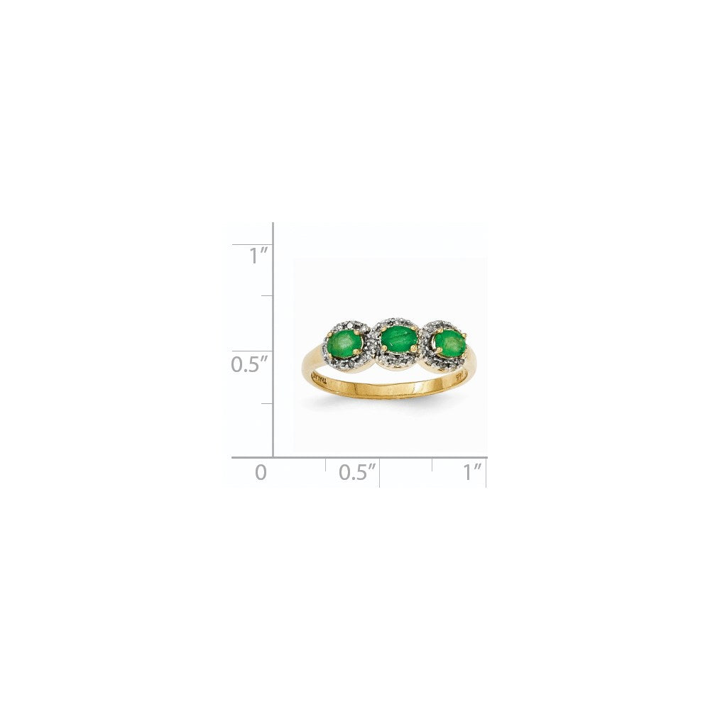 14K Gelbgold Smaragd & Echt Diamant Dreistein Ring