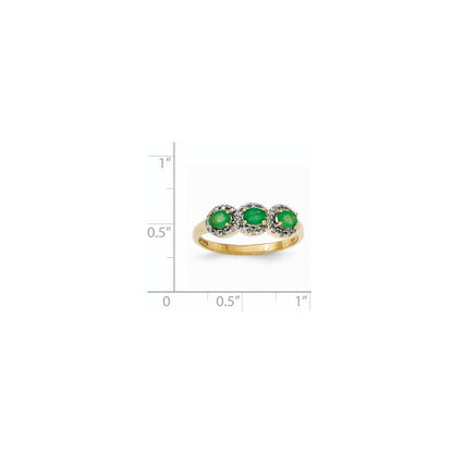 14K Gelbgold Smaragd & Echt Diamant Dreistein Ring