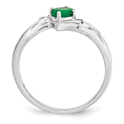 14K Gelbgold Weiß Poliert Echt Diamant Smaragd Ring