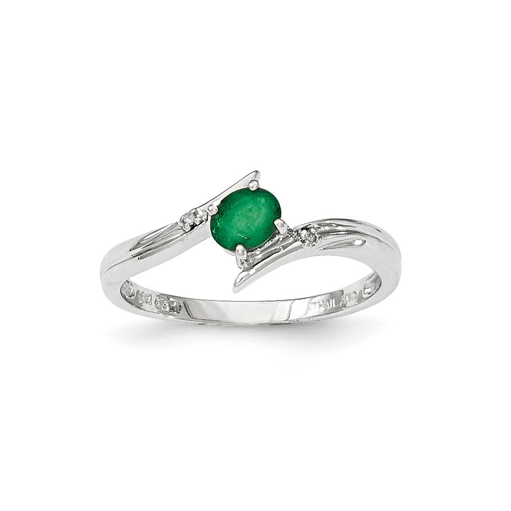 14K Gelbgold Weiß Poliert Echt Diamant Smaragd Ring