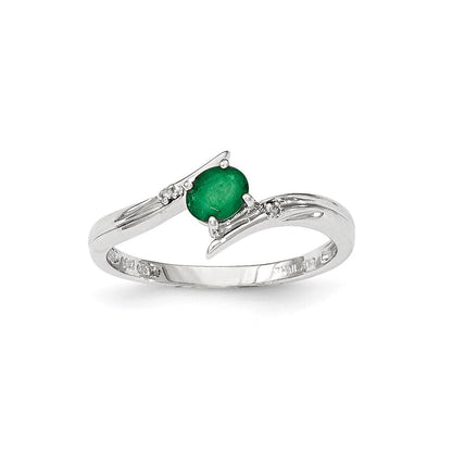 14K Gelbgold Weiß Poliert Echt Diamant Smaragd Ring