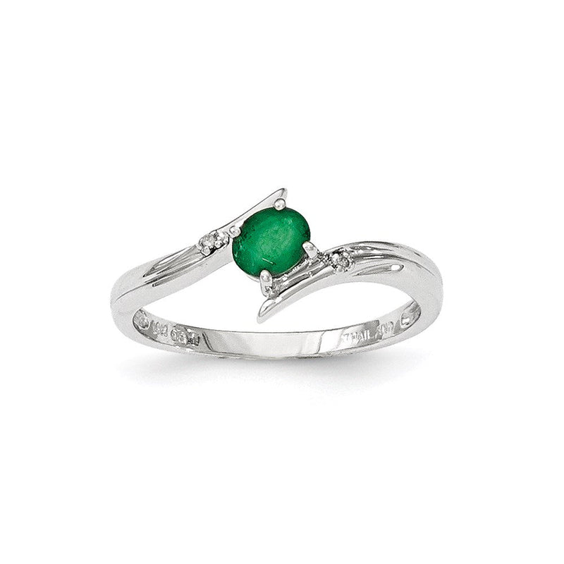 14K Gelbgold Weiß Poliert Echt Diamant Smaragd Ring