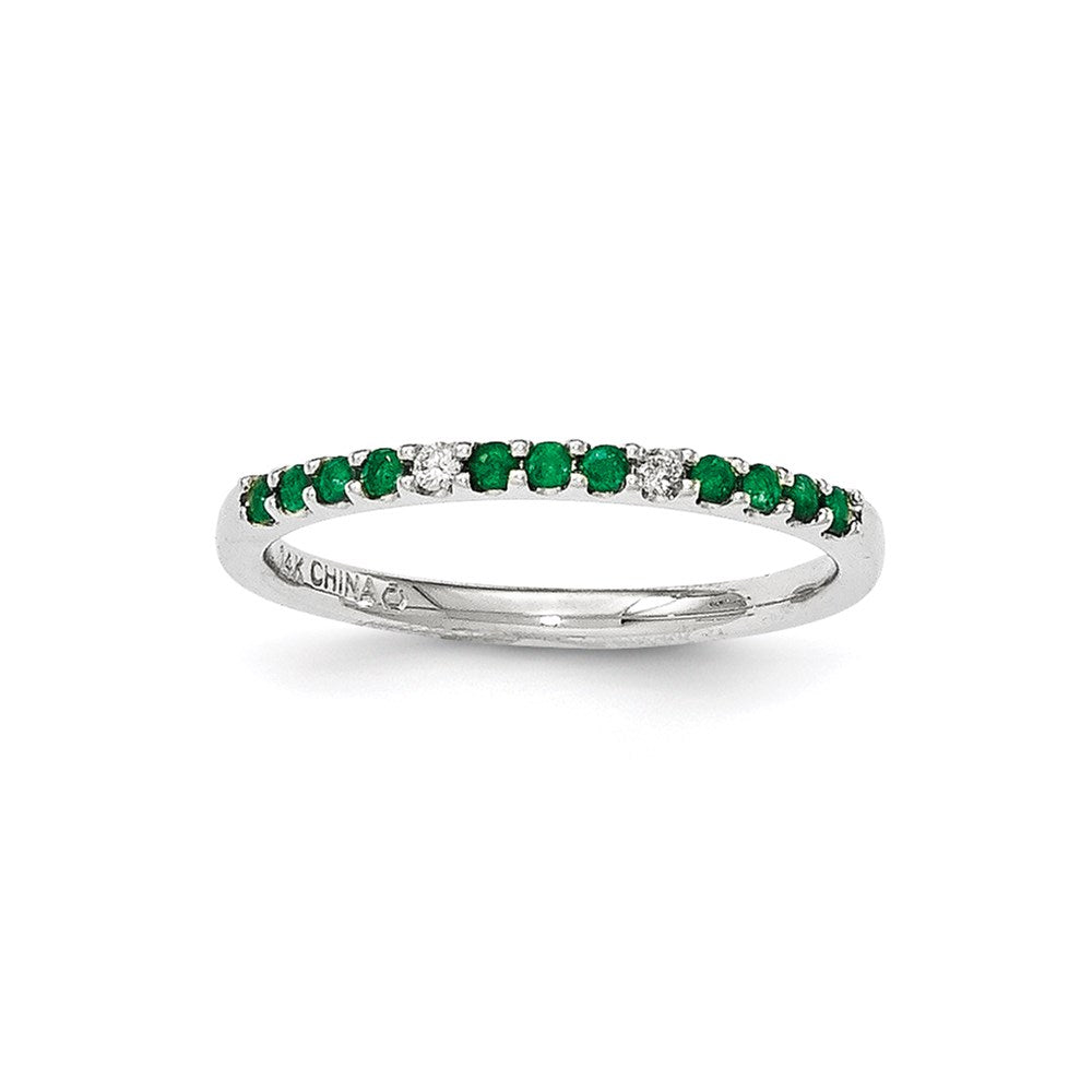 14K Weißgold Echt Diamant & Smaragd Ring