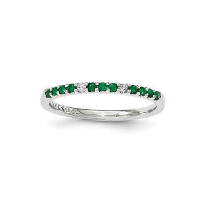 14K Weißgold Echt Diamant & Smaragd Ring