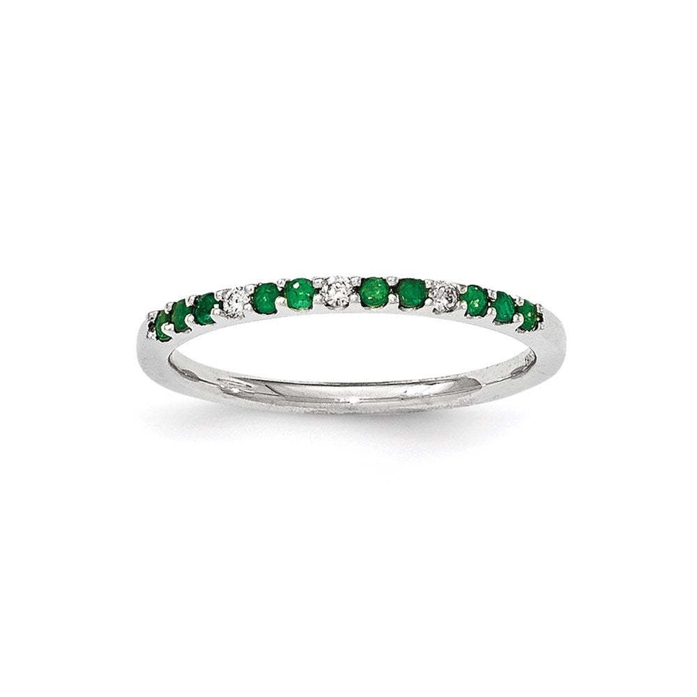 14K Weißgold Echt Diamant und Smaragd Ring