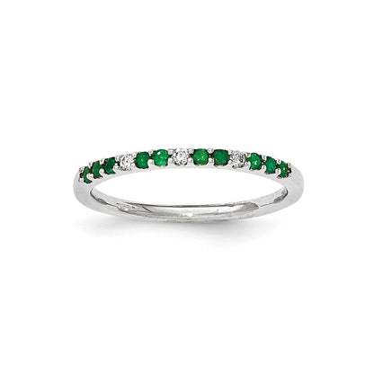 14K Weißgold Echt Diamant und Smaragd Ring