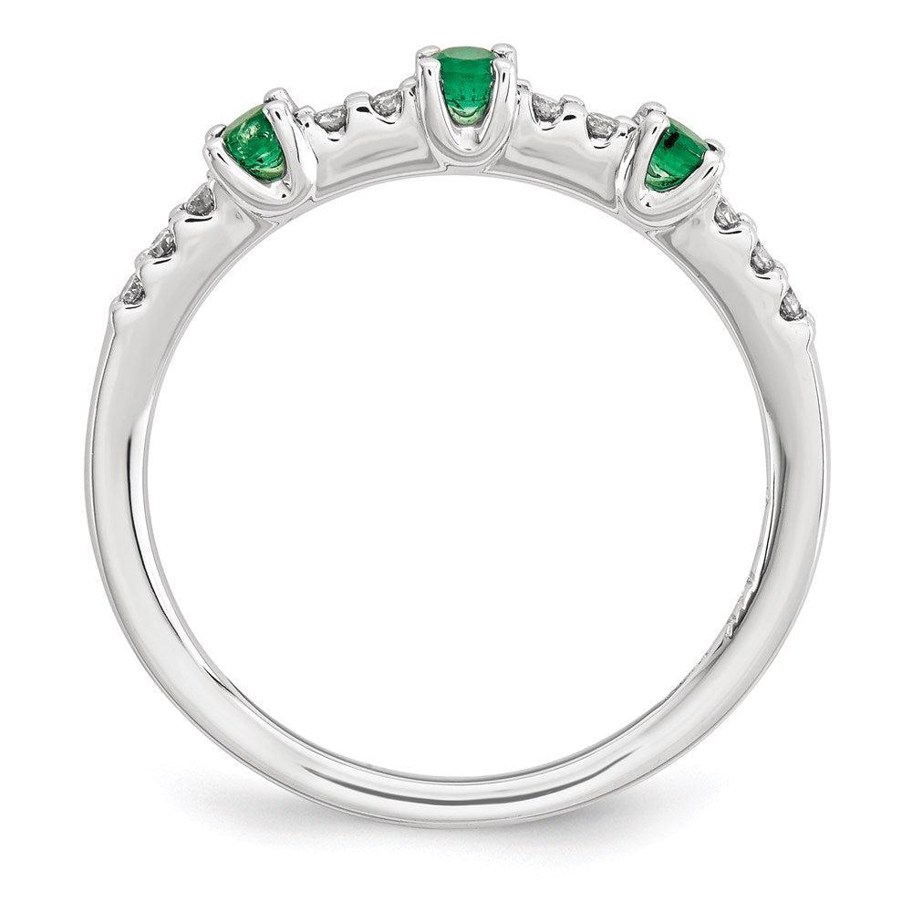 14K Weißgold Echt Diamant und Smaragd 3-stone Ring