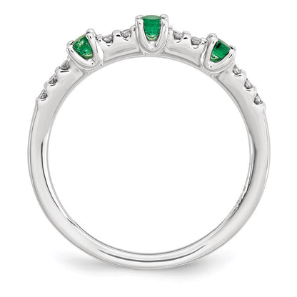 14K Weißgold Echt Diamant und Smaragd 3-stone Ring