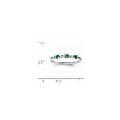 14K Weißgold Echt Diamant und Smaragd 3-stone Ring